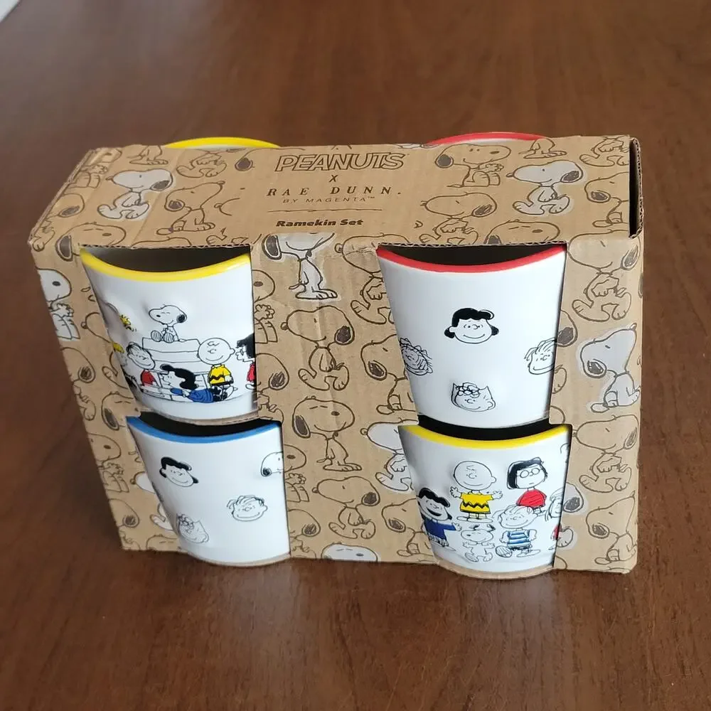 Peanuts Rae Dunn Snoopy Fall 8oz Ramekins Set Of 4 Serving Bowls NEW